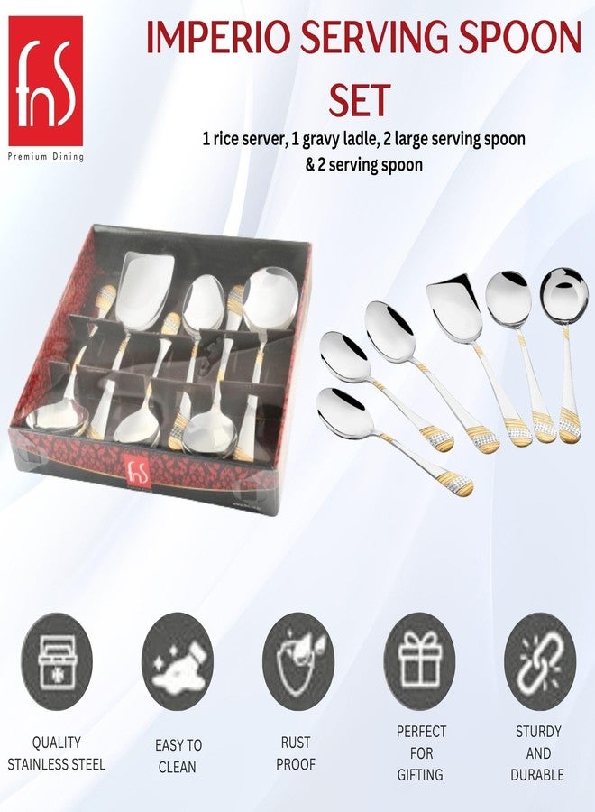 FNS Imperio Food Grade Stainless Steel 24 Karat Gold Plated Serving Spoon Set of 6-Pieces, 30 Cm - Image 5