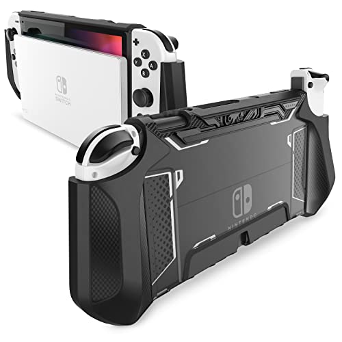 Mumba Dockable Case for Nintendo Switch OLED 2021, Blade Series TPU Grip Protective Cover Accessories Compatible with 7 Inch and Joy-Con Controller (Black) - Image 1