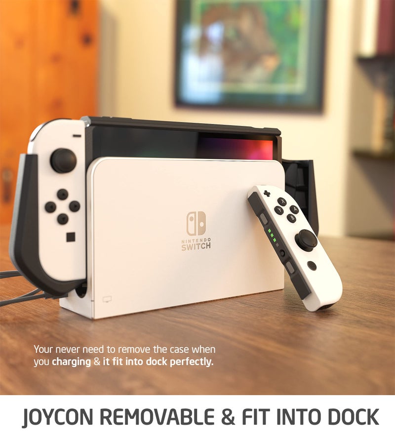 Mumba Dockable Case for Nintendo Switch OLED 2021, Blade Series TPU Grip Protective Cover Accessories Compatible with 7 Inch and Joy-Con Controller (Black) - Image 3