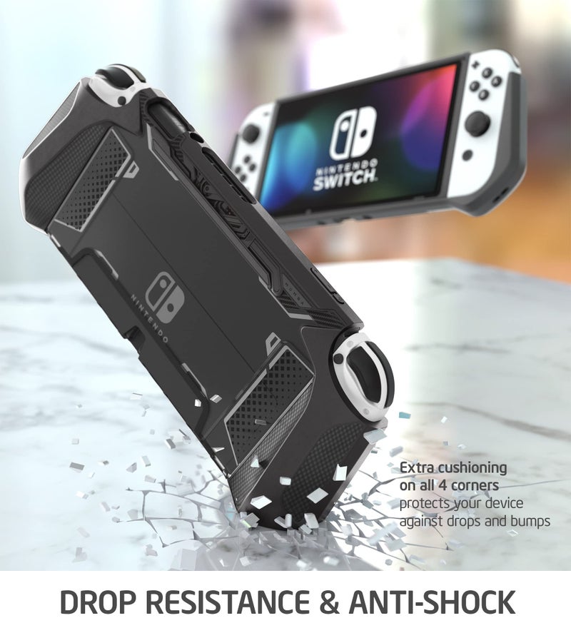 Mumba Dockable Case for Nintendo Switch OLED 2021, Blade Series TPU Grip Protective Cover Accessories Compatible with 7 Inch and Joy-Con Controller (Black) - Image 4