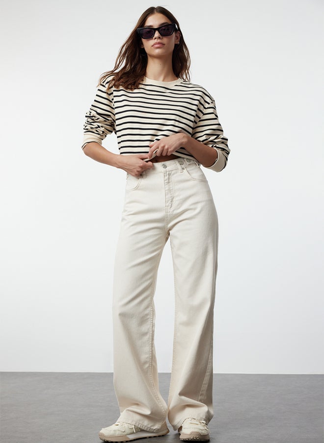 trendyol Ecru High Waist Wide Leg Jeans TWOAW25JE00039 - Image 5