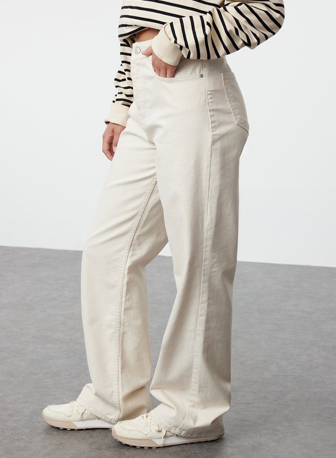 trendyol Ecru High Waist Wide Leg Jeans TWOAW25JE00039 - Image 4