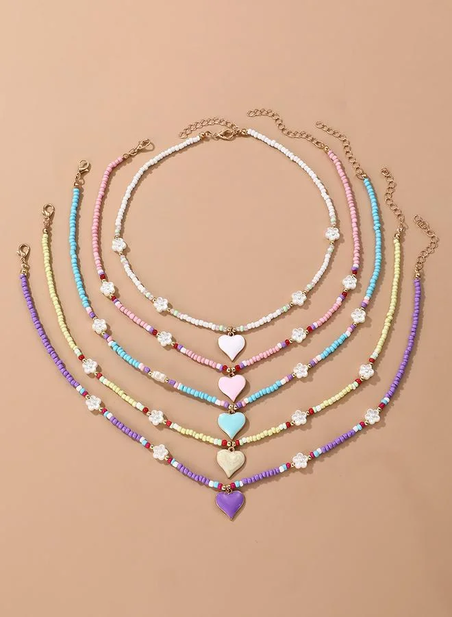Take Two Take Two 5pcs Girl's Heart Shape pendant Beaded Necklace