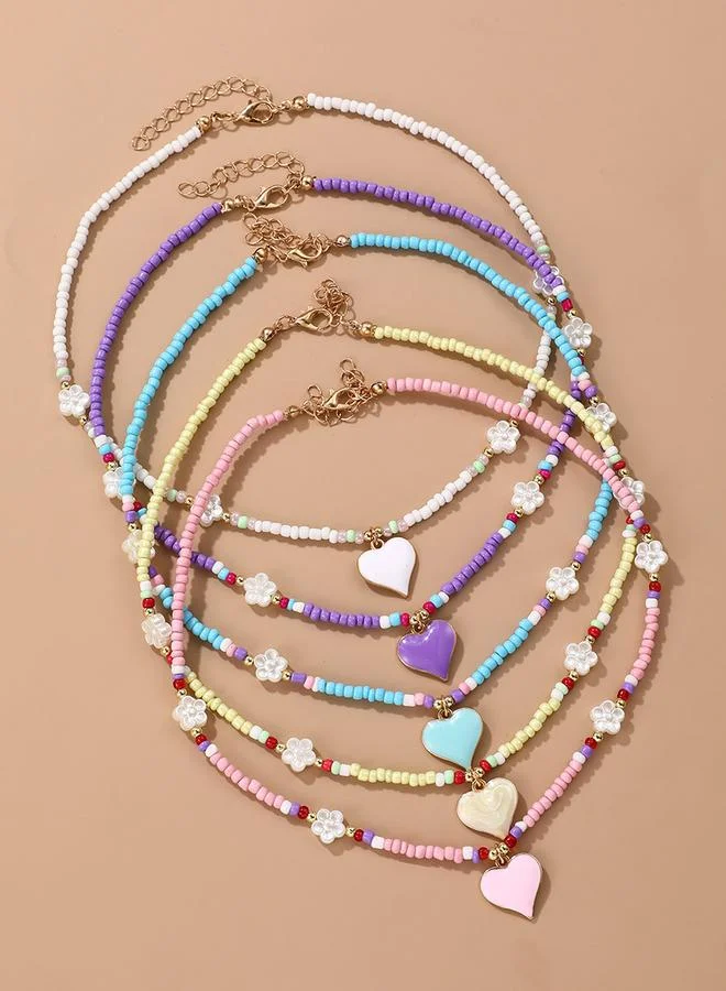 Take Two Take Two 5pcs Girl's Heart Shape pendant Beaded Necklace