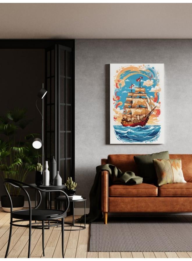 Home Gallery Pirate Ship Watercolor Digital Art Printed Canvas wall art - Image 2