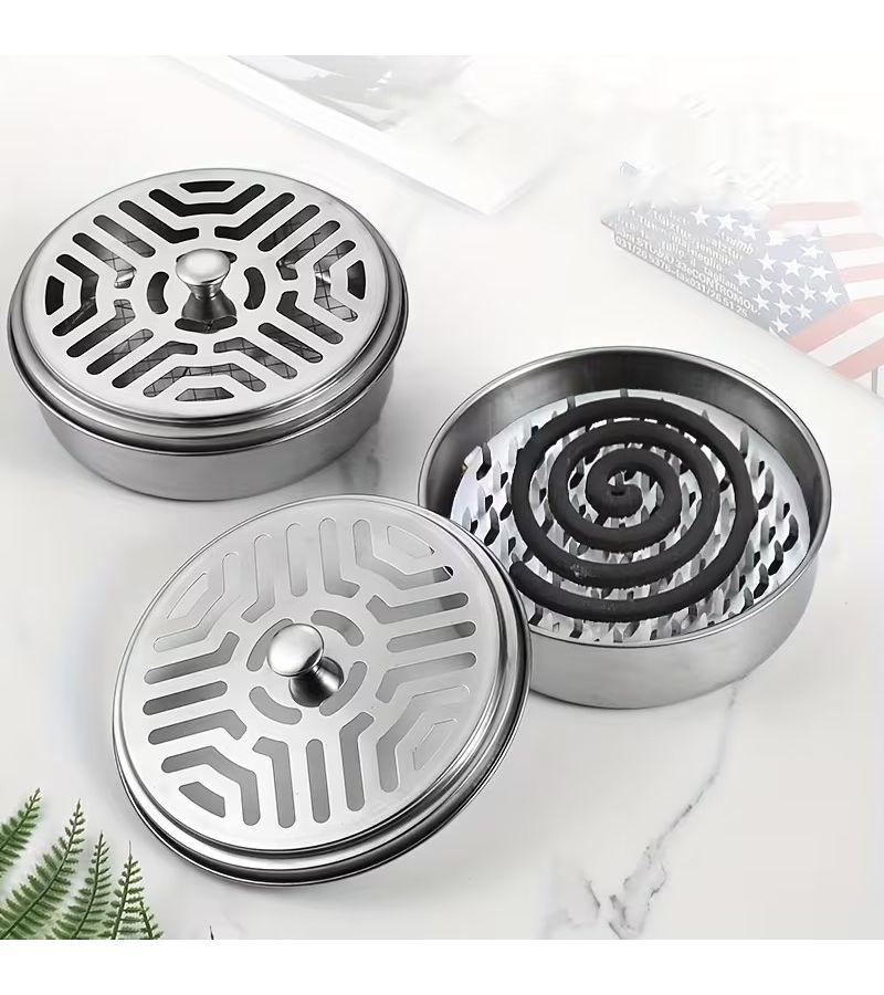 Stainless Steel Mosquito Coil Holder With Lid Portable Repellent Box Handle Design - Image 2