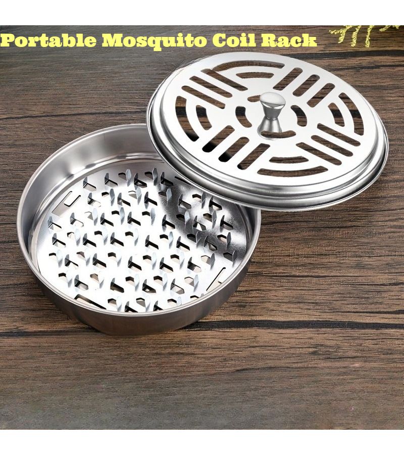 Stainless Steel Mosquito Coil Holder With Lid Portable Repellent Box Handle Design - Image 1