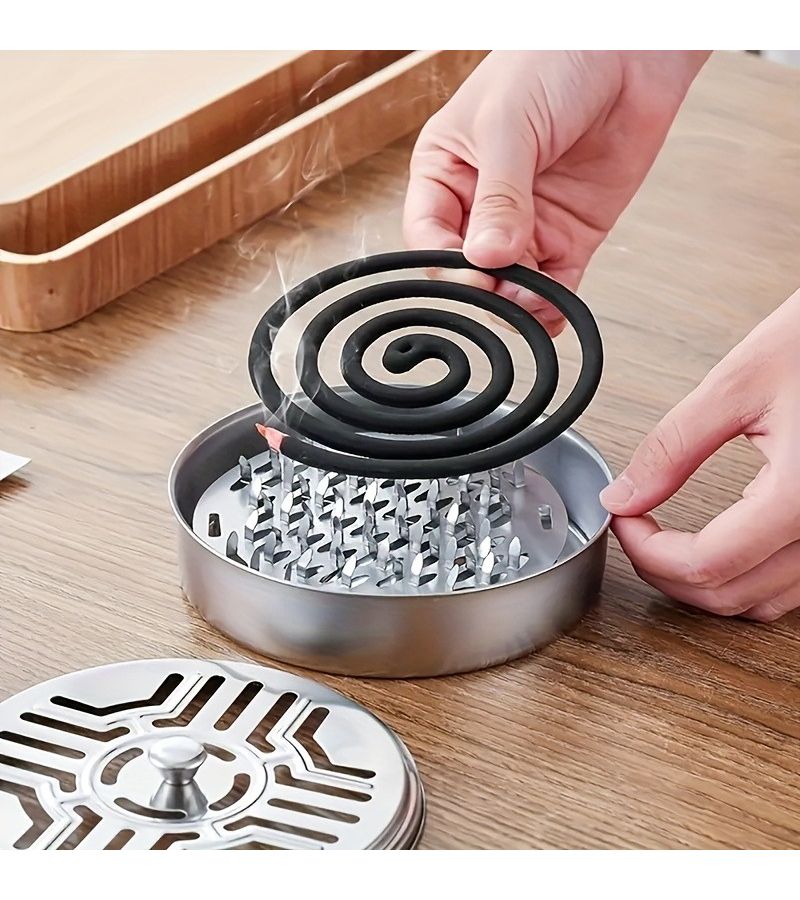Stainless Steel Mosquito Coil Holder With Lid Portable Repellent Box Handle Design - Image 3