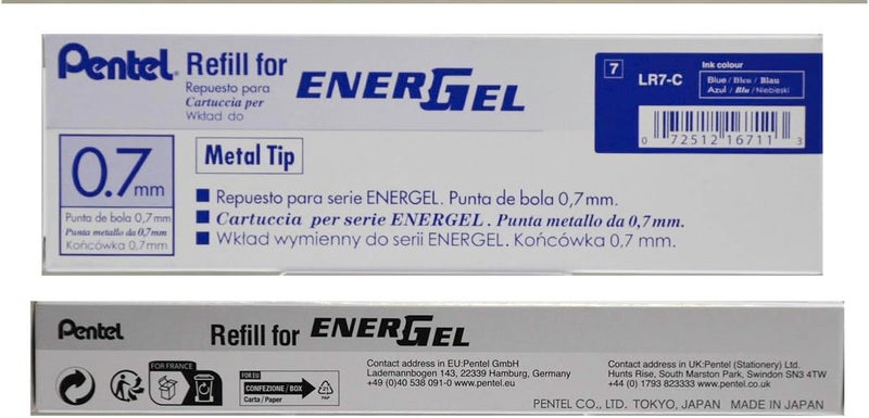 Pentel Refill Ink for BL57/BL77 EnerGel Liquid Gel Pen, 0.7mm, Metal Tip, Blue Ink, Box of 12 (LR7-C-12) - Image 4