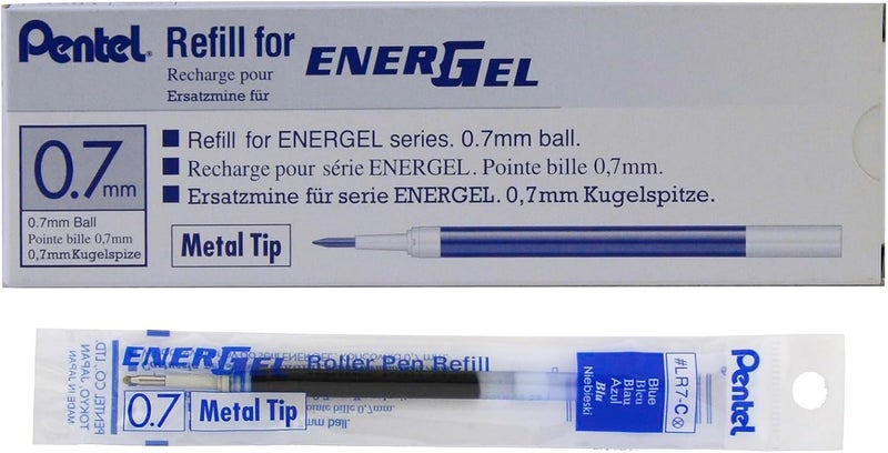 Pentel Refill Ink for BL57/BL77 EnerGel Liquid Gel Pen, 0.7mm, Metal Tip, Blue Ink, Box of 12 (LR7-C-12) - Image 2