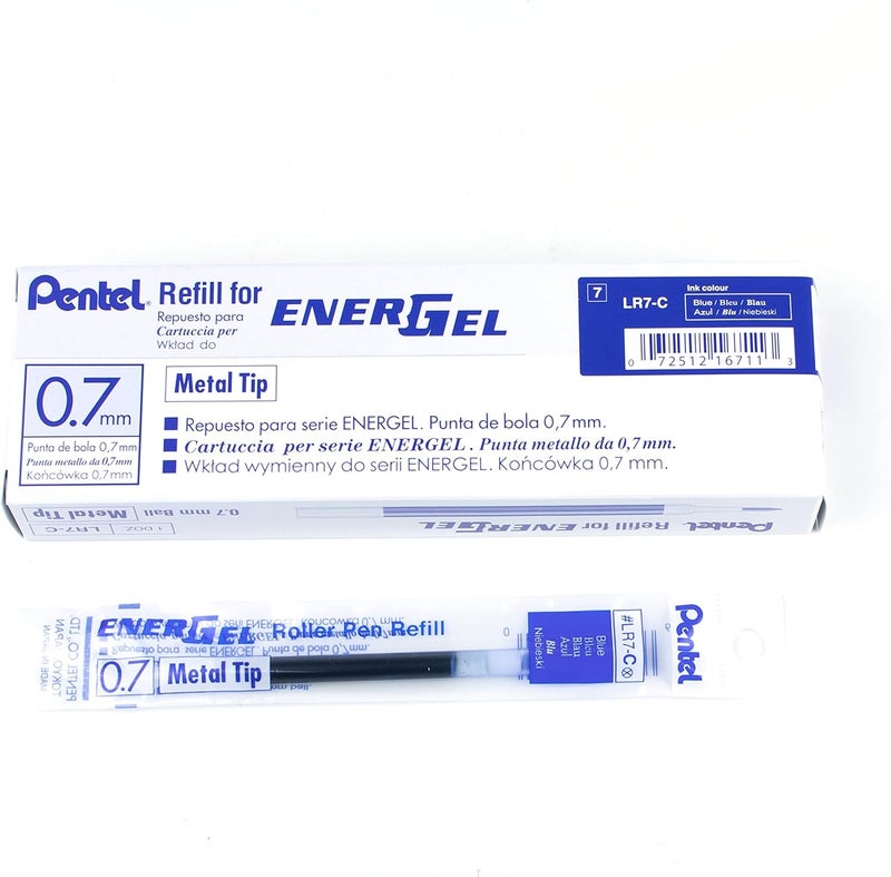 Pentel Refill Ink for BL57/BL77 EnerGel Liquid Gel Pen, 0.7mm, Metal Tip, Blue Ink, Box of 12 (LR7-C-12) - Image 1