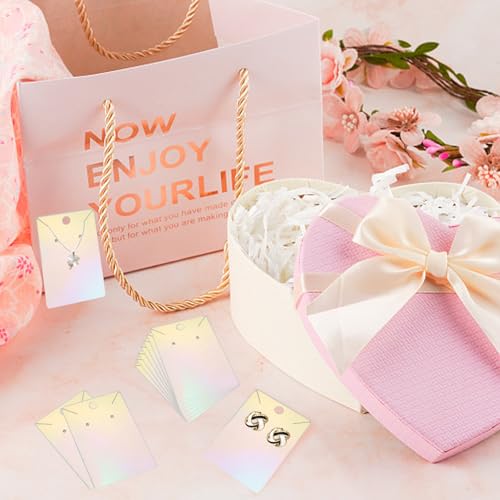 fuceury 150 pcs Holographic Earring Display Card Holder 300 Pcs Backs and 150 Jewelry Packaging Bags for Earring Necklace Jewelry Cards - Image 4