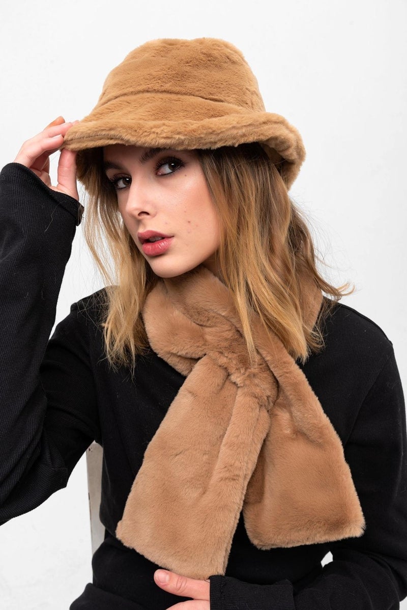 Saria Moda Saria Fashion Women 2 Piece Set Plush Bucket Hat Neck Scarf  - Image 1