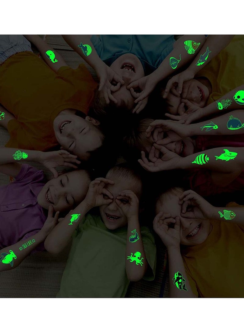 SYOSI Luminous Shark Temporary Tattoos Glow Birthday Decorations Party Favors Supplies for Boys and Girls Ocean Under the Sea Fake Tattoo Stickers Gifts Kids 10 Pcs - Image 2