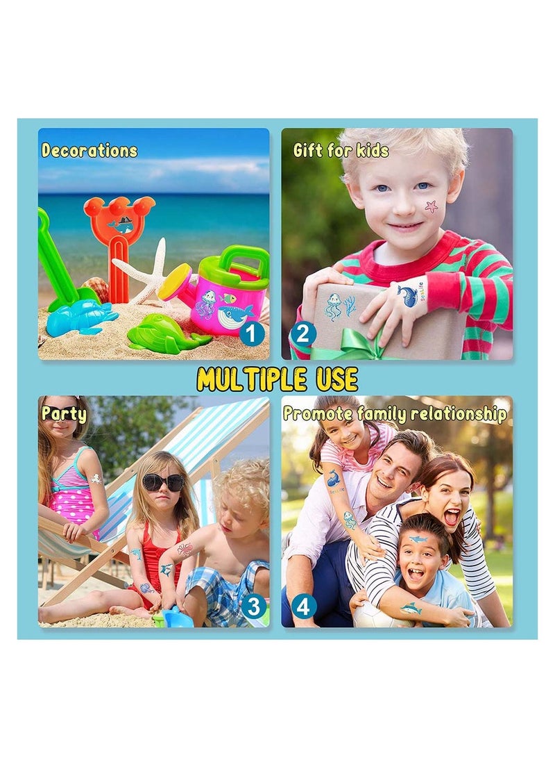 SYOSI Luminous Shark Temporary Tattoos Glow Birthday Decorations Party Favors Supplies for Boys and Girls Ocean Under the Sea Fake Tattoo Stickers Gifts Kids 10 Pcs - Image 4