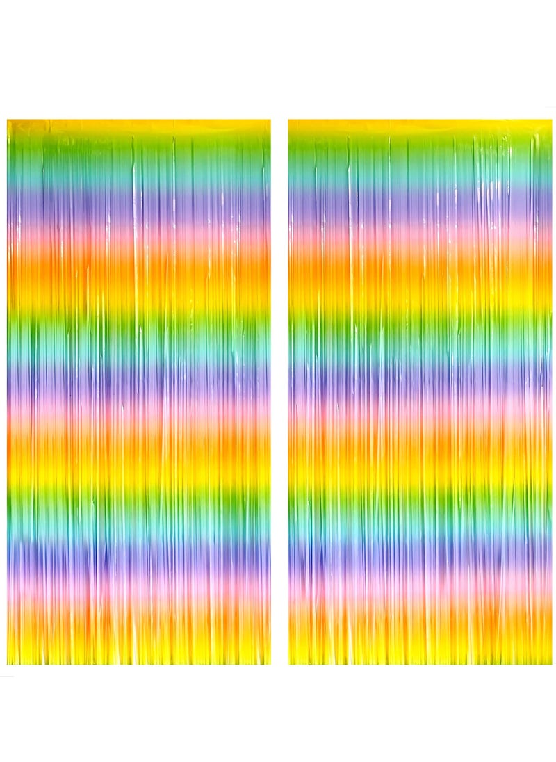 Beauenty Rainbow Foil Fringe Curtain, 6.4x8 Feet, 2 Pack Colorful Rainbow Metallic Curtain for Rainbow Paste, Party Decorations, Baby Birthday Bachelorette Party Decorations  - Image 1