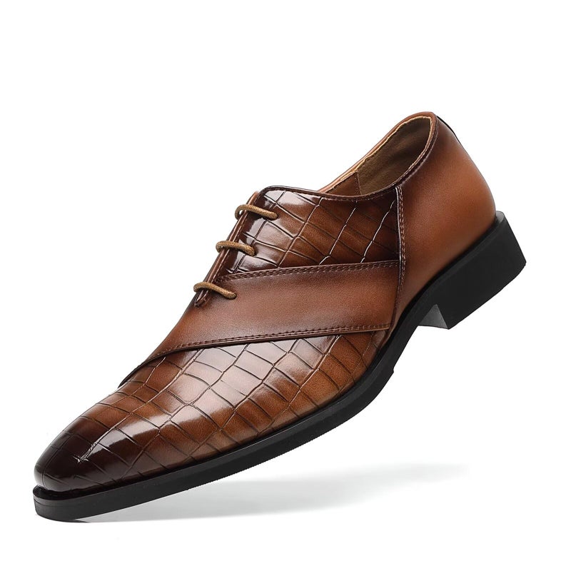 SANNAX Menâ€™s Oxfords Formal Lace Up Dress Shoes, Classic Business Casual Leather Shoes for Men Brown - Image 1