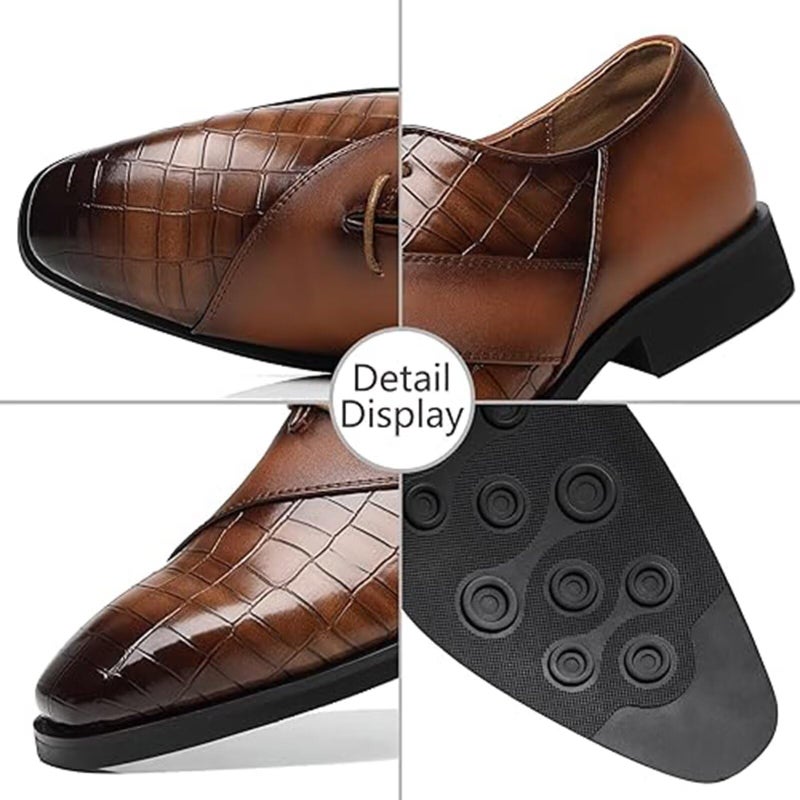 SANNAX Menâ€™s Oxfords Formal Lace Up Dress Shoes, Classic Business Casual Leather Shoes for Men Brown - Image 4