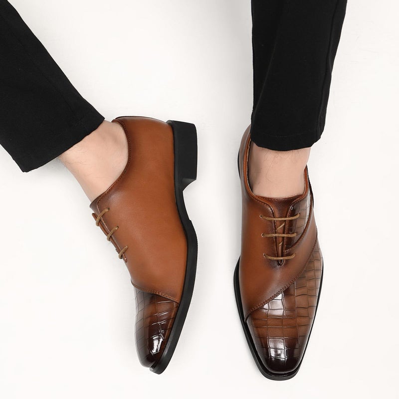 SANNAX Menâ€™s Oxfords Formal Lace Up Dress Shoes, Classic Business Casual Leather Shoes for Men Brown - Image 2