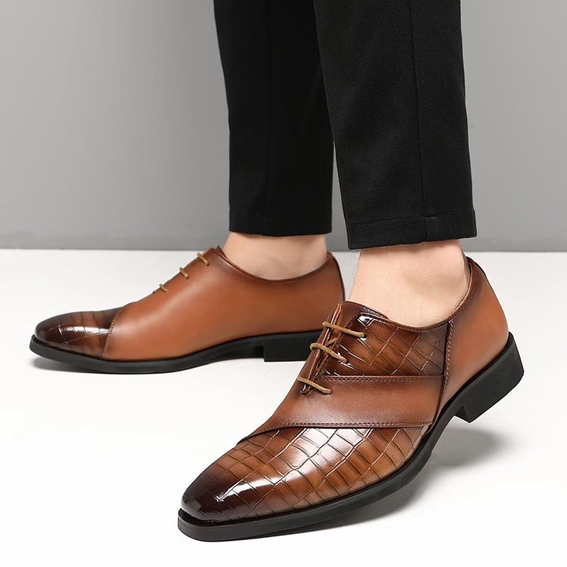 SANNAX Menâ€™s Oxfords Formal Lace Up Dress Shoes, Classic Business Casual Leather Shoes for Men Brown - Image 3