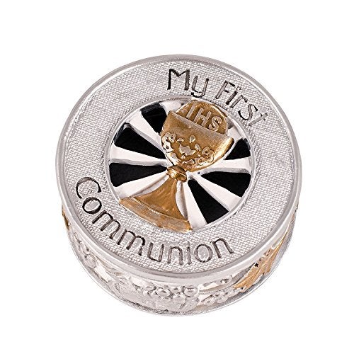 Roman Joseph's Studio by Roman, Communion Collection, 1.5"H SILVER/GOLD KEEPSAKE BOX, Home Décor, Devout Gift, Prayerful Inspiration (4x2x4) - Image 1
