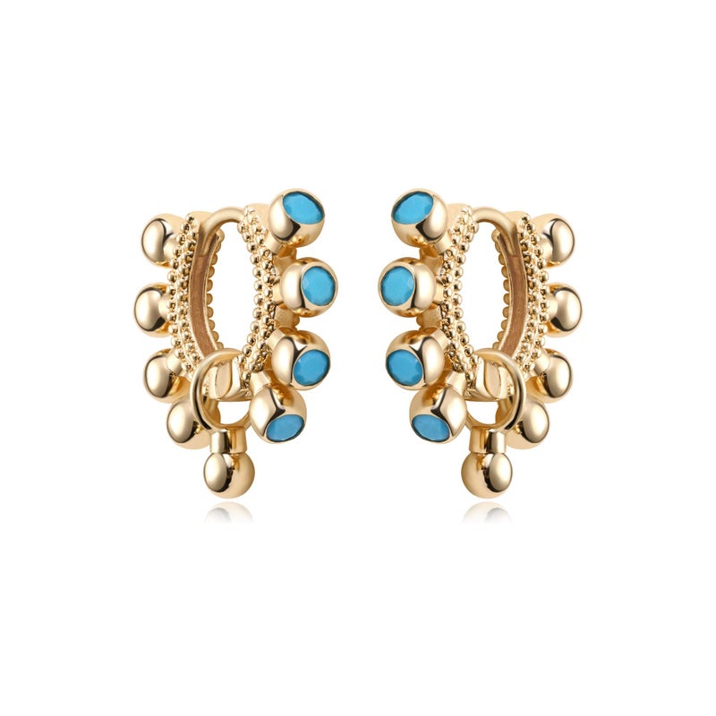 MYEARS Women Huggie Earrings Gold Hoop Bead Ball Turquoise Dangle 14K Gold Filled Small Simple Hypoallergenic Everyday Jewelry - Image 1