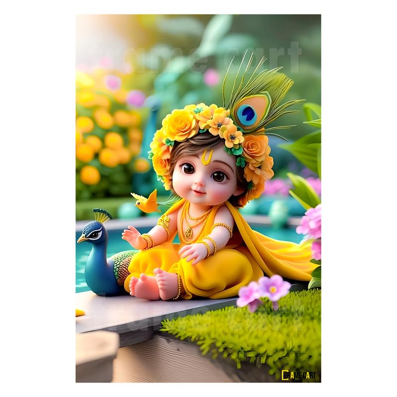 Frame Cart Baby Krishna Poster - Bal Gopal Photo | Kanha Ji Religious photo for Pregnant Women Bedroom Wall | Unframed Vinyl Poster 12x18 (Design 10) - Image 1