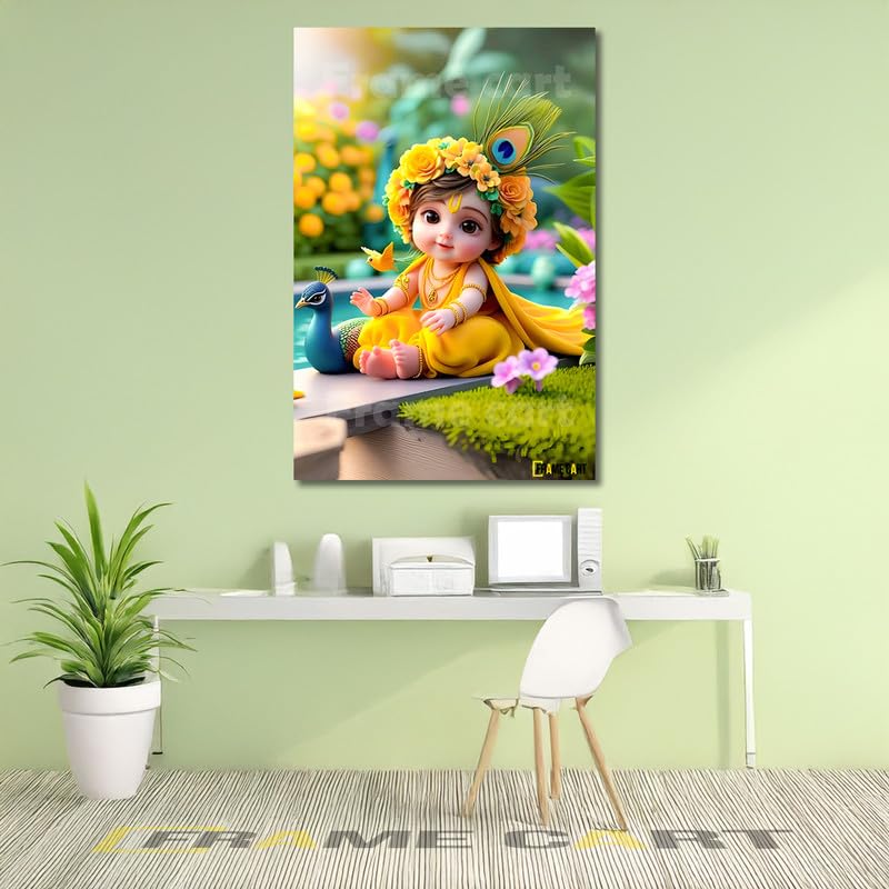 Frame Cart Baby Krishna Poster - Bal Gopal Photo | Kanha Ji Religious photo for Pregnant Women Bedroom Wall | Unframed Vinyl Poster 12x18 (Design 10) - Image 2