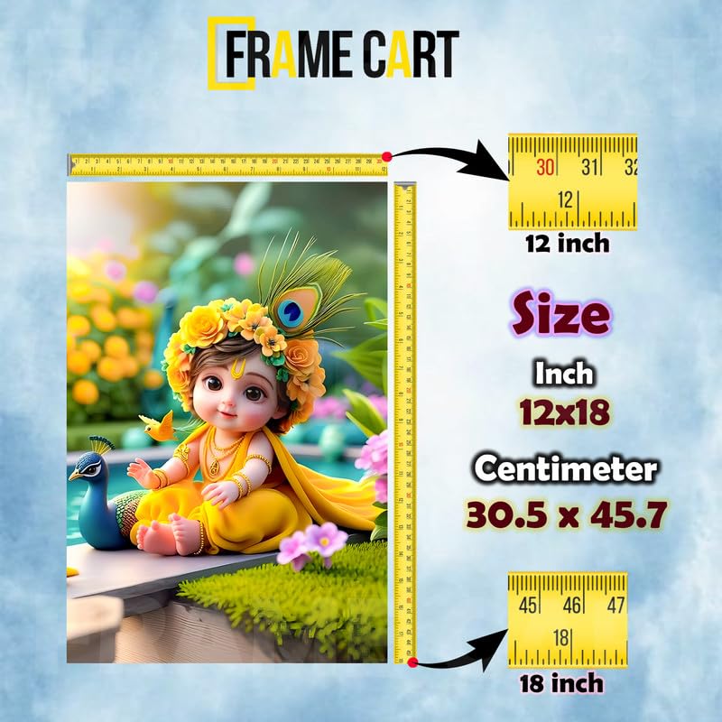 Frame Cart Baby Krishna Poster - Bal Gopal Photo | Kanha Ji Religious photo for Pregnant Women Bedroom Wall | Unframed Vinyl Poster 12x18 (Design 10) - Image 4
