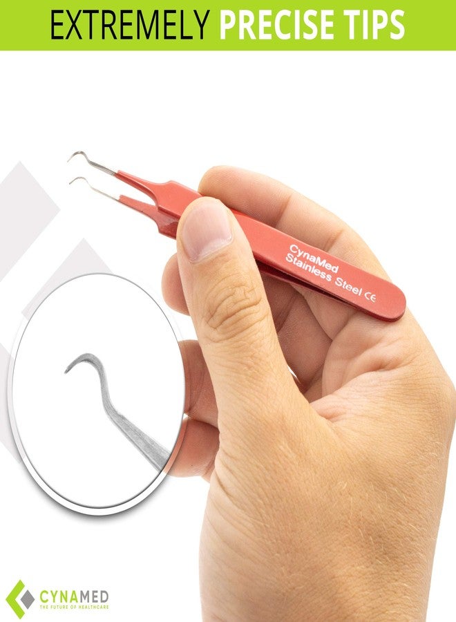 CYNAMED Blackhead Tweezer - Professional Curved Steel Tip Surgical Comedone & Splinter Extractor. Ideal Blemish & Acne Remover Tool Means Flawless Facial Skin (Red) - Image 4