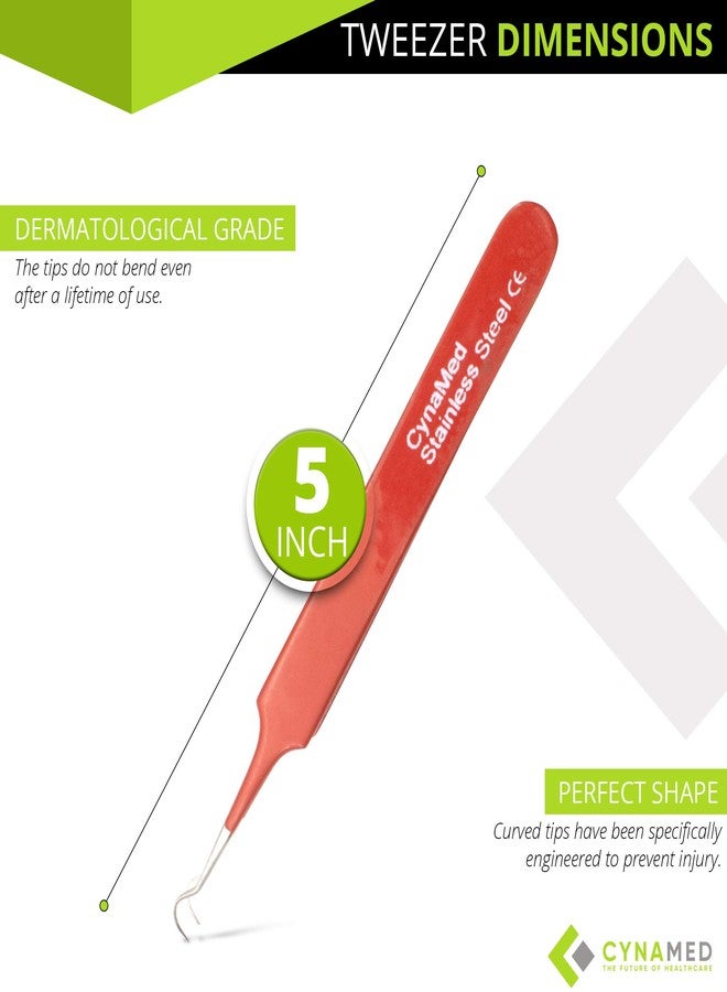 CYNAMED Blackhead Tweezer - Professional Curved Steel Tip Surgical Comedone & Splinter Extractor. Ideal Blemish & Acne Remover Tool Means Flawless Facial Skin (Red) - Image 3
