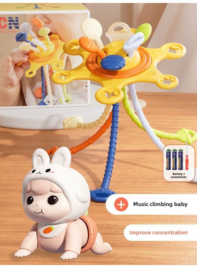 Hand-caught Ball Gnawing Teeth Infant Toy Rubber Plug Early Education DIY Finger Pumping Music Can Be Newborn Plug-Color:Lala Music + Climbing Baby - Image 1
