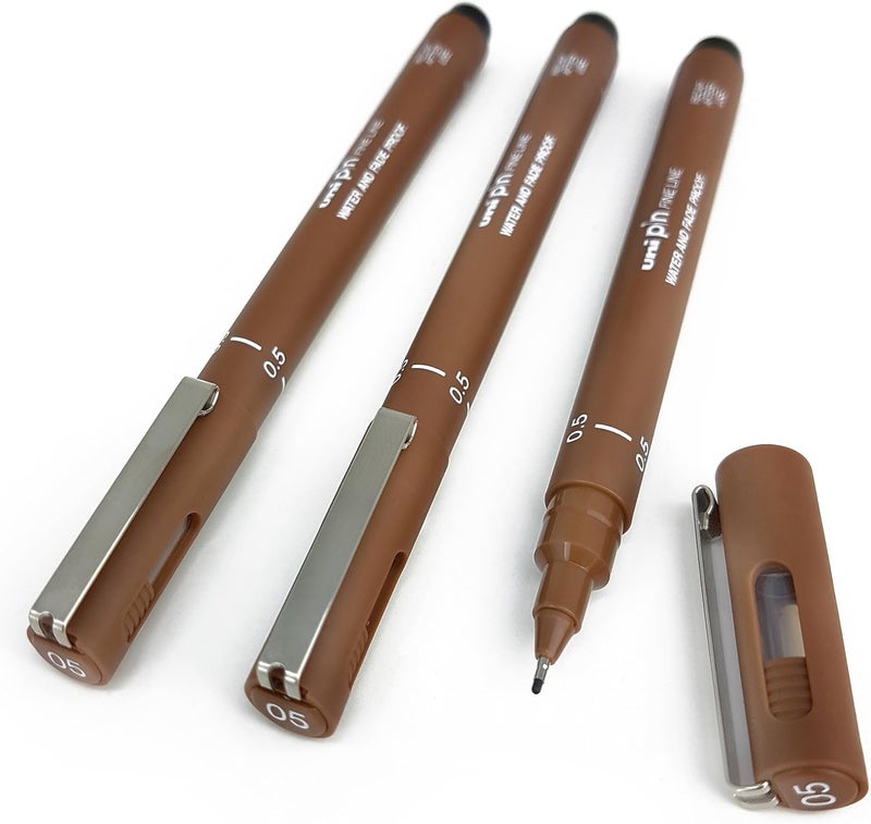 Uni Pin Fineliner Drawing Pen Set - Sepia Tone - 0.5mm - Image 1