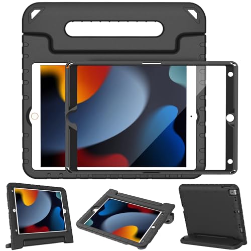 LTROP Kids Case for iPad 9th/ 8th/ 7th Generation (2021/2020/ 2019), iPad 10.2 Case with Built-in Screen Protector, Shockproof Handle Stand Kids Case for iPad 9/8/ 7 Generation 10.2 Inch - Black - Image 1