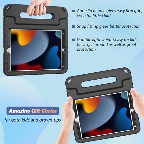 LTROP Kids Case for iPad 9th/ 8th/ 7th Generation (2021/2020/ 2019), iPad 10.2 Case with Built-in Screen Protector, Shockproof Handle Stand Kids Case for iPad 9/8/ 7 Generation 10.2 Inch - Black - Image 4