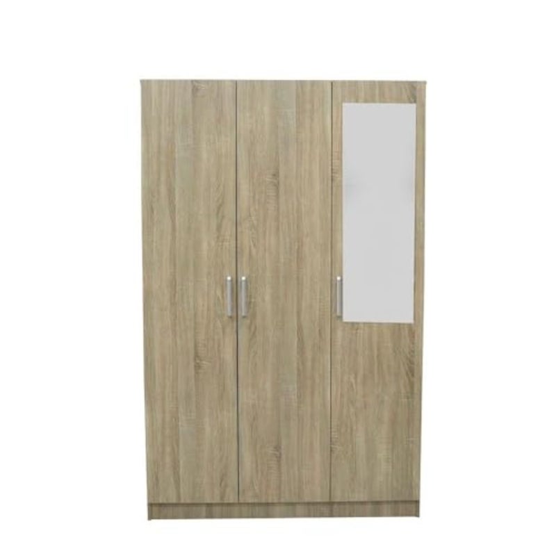 Supreme 3-door wardrobe with mirror, extra sturdy closet for bedroom storage, modern space-saving swing-door cabinet, French Sonoma oak finish, L120xW52xH190cm, durable wood-effect material, sleek grey-brown tone, anti-scratch surface - Image 4