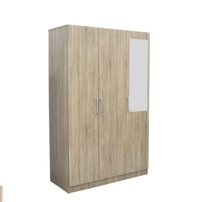 Supreme 3-door wardrobe with mirror, extra sturdy closet for bedroom storage, modern space-saving swing-door cabinet, French Sonoma oak finish, L120xW52xH190cm, durable wood-effect material, sleek grey-brown tone, anti-scratch surface - Image 5