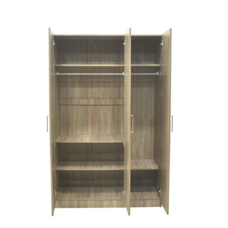 Supreme 3-door wardrobe with mirror, extra sturdy closet for bedroom storage, modern space-saving swing-door cabinet, French Sonoma oak finish, L120xW52xH190cm, durable wood-effect material, sleek grey-brown tone, anti-scratch surface - Image 3