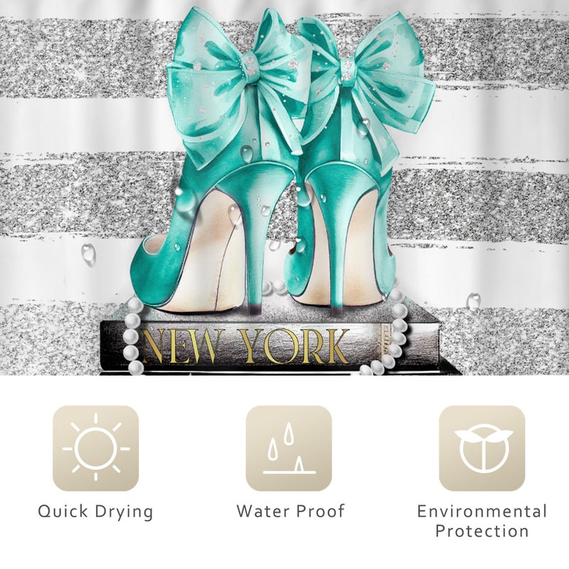 ريديكور Riyidecor Fashion Women Startain 72wx72H بوصة حديثة تيلي الفضة مجلة كتاب جرلي أبيض روز زهرة مكياج الكعب العالي للفتيات الحمام ديكور النسيج مقاوم للماء 12 حزمة. - Image 4