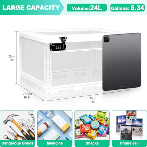 chefeggukk Large Medicine Lock Box with Dual 3-Digit Combination Locks, 24L Lockable Storage Box for Medication, Snacks, Phone, and Electronics - BPA-Free Organizer Bin for Home, Office, Fridge, and Safety - Image 3