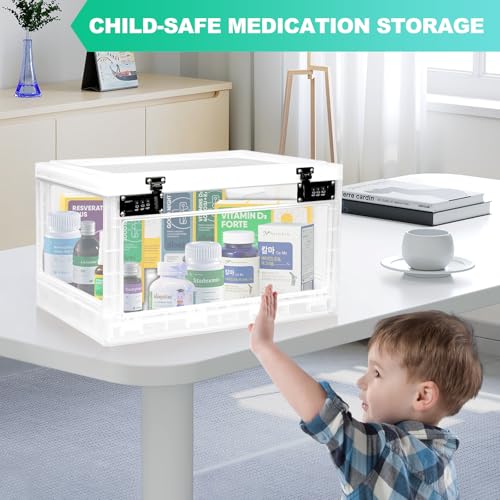 chefeggukk Large Medicine Lock Box with Dual 3-Digit Combination Locks, 24L Lockable Storage Box for Medication, Snacks, Phone, and Electronics - BPA-Free Organizer Bin for Home, Office, Fridge, and Safety - Image 2