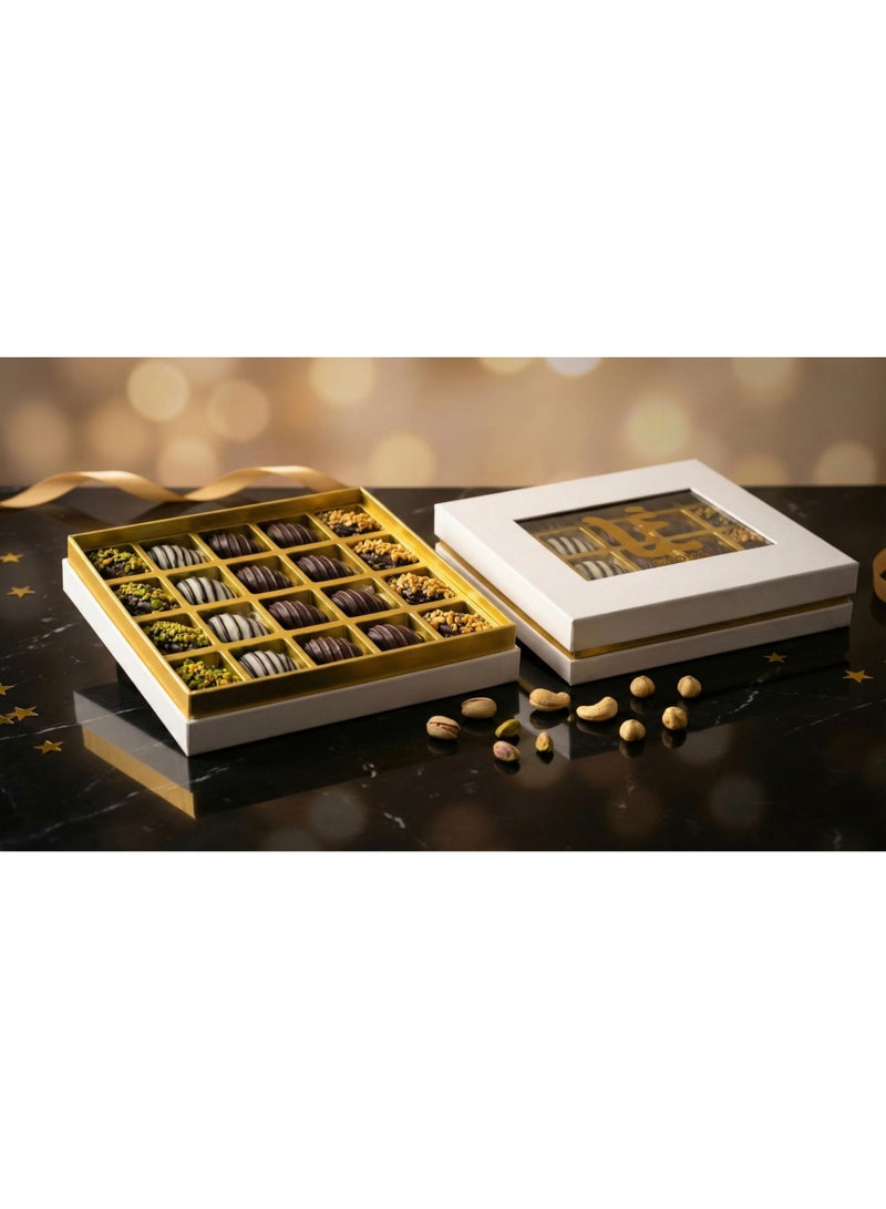 Premium Medjool Assortment Box - Stuffed & Chocolate Coated with Nutella, Pistachio, and Hazelnut - 20 Pieces - Image 2