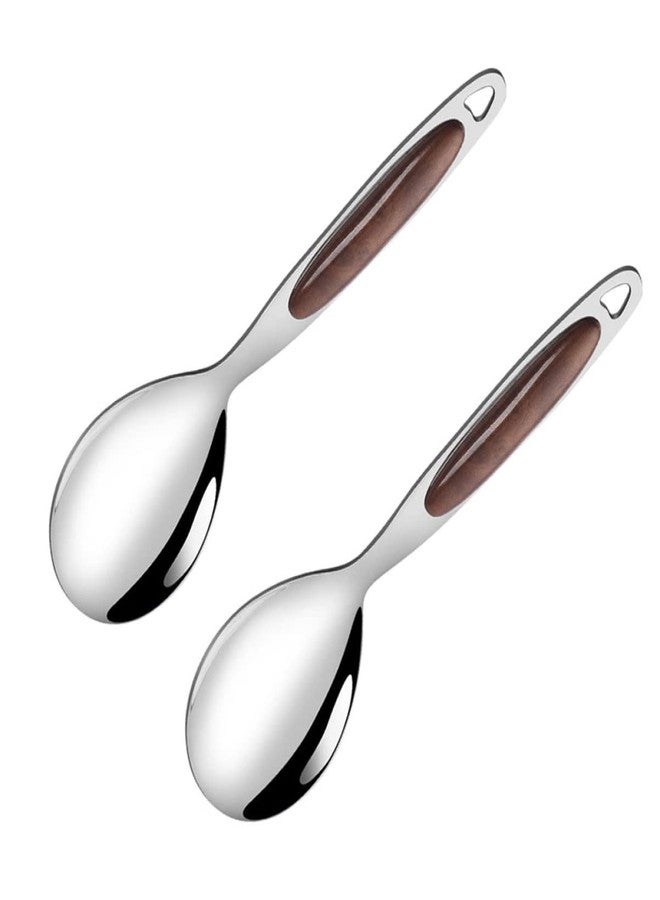 KICHOUSE 2Pcs Stainless Steel Serving Spoons Long Handle Buffet Spoons for Rice Soup and Food Serving Ergonomic Grip Kitchen Utensils 9.64In - Image 1