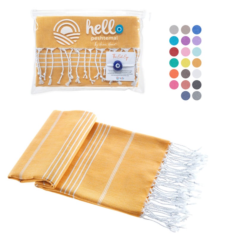 Hello Peshtemal Hello Peshtemal Turkish Beach Towel with Travel Bag 39 x 71 Quick Dry Sand Free Lightweight Large  Oversized Beach Towel PreWashed Turkish Towels Solar 