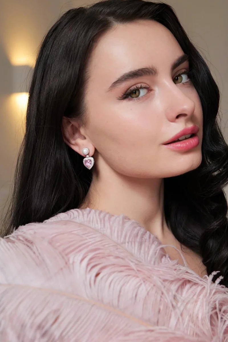 Marie' Pearl and Crystal Heart Silver Earrings