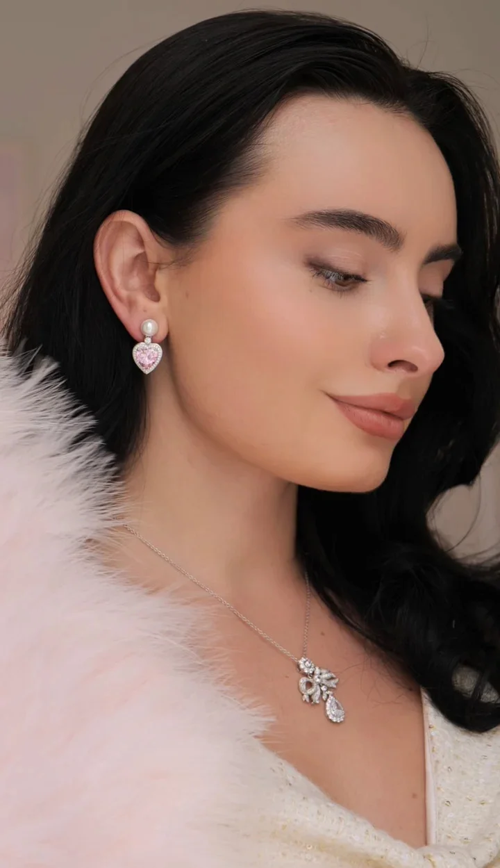 Santinni London Silver Marie' Pearl and Crystal Heart Silver Earrings for Women | Best Price UAE