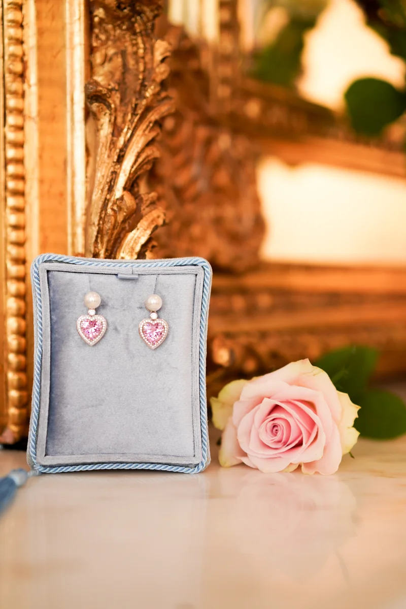 Santinni London Silver Marie' Pearl and Crystal Heart Silver Earrings for Women | Best Price UAE
