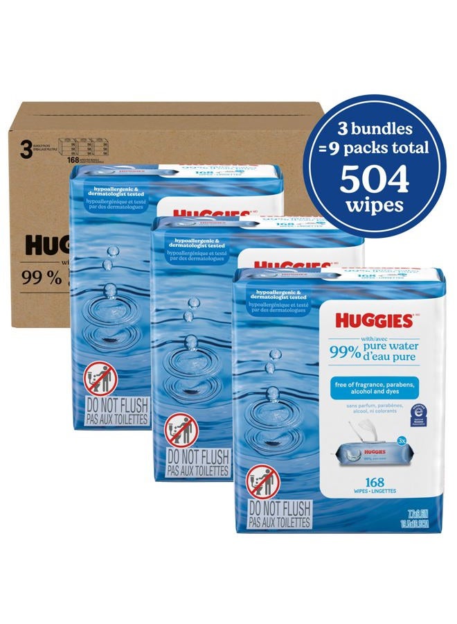 HUGGIES Huggies 99% Pure Water Baby Wipes, Unscented, 9 flip-top packs (3 Packs of 3), 504 Wipes Total, Packaging May Vary - Image 2