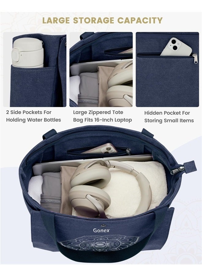 Generic Yoga Gym Bag Tote Bag with Multi Pockets For Women Men, Canvas Yoga Mat Carrier Take in For Pilates Travel Workout Office  - Image 2