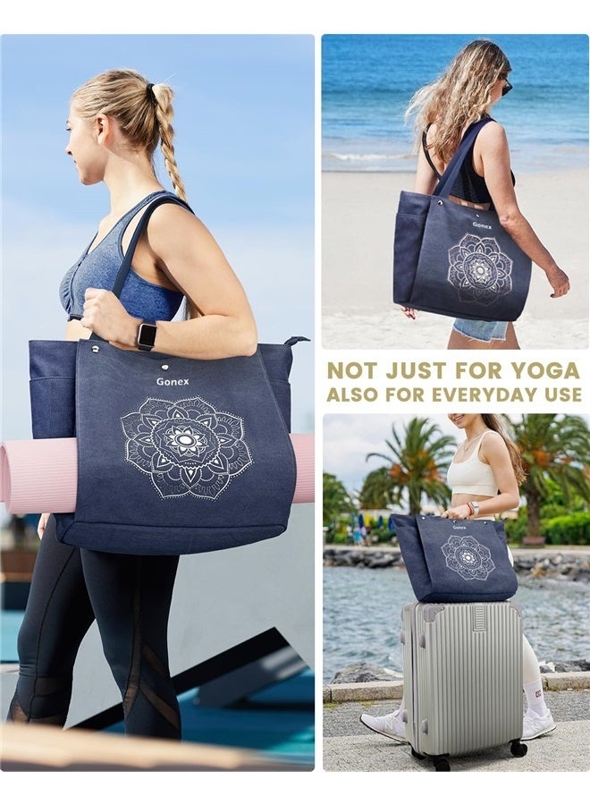 Generic Yoga Gym Bag Tote Bag with Multi Pockets For Women Men, Canvas Yoga Mat Carrier Take in For Pilates Travel Workout Office  - Image 5
